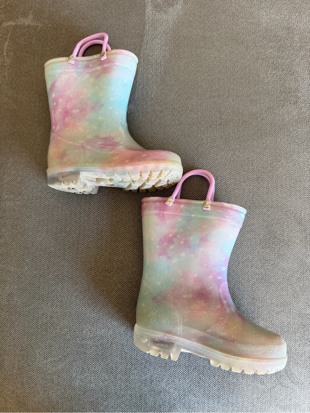 Source Unknown Pastel Galaxy Kids Rain Boots with Pink Handles
